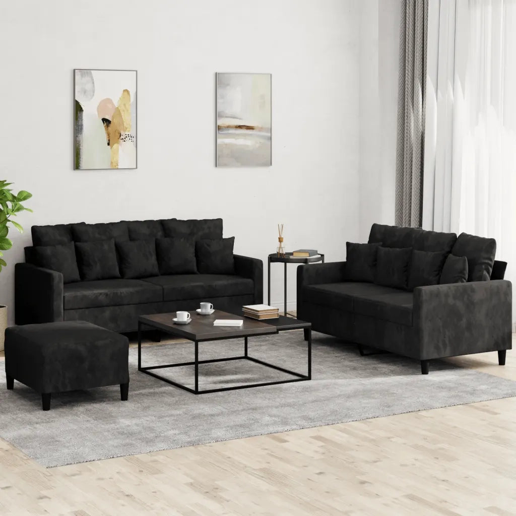 Set di Divani 3 pz con Cuscini Nero in Velluto 3201715