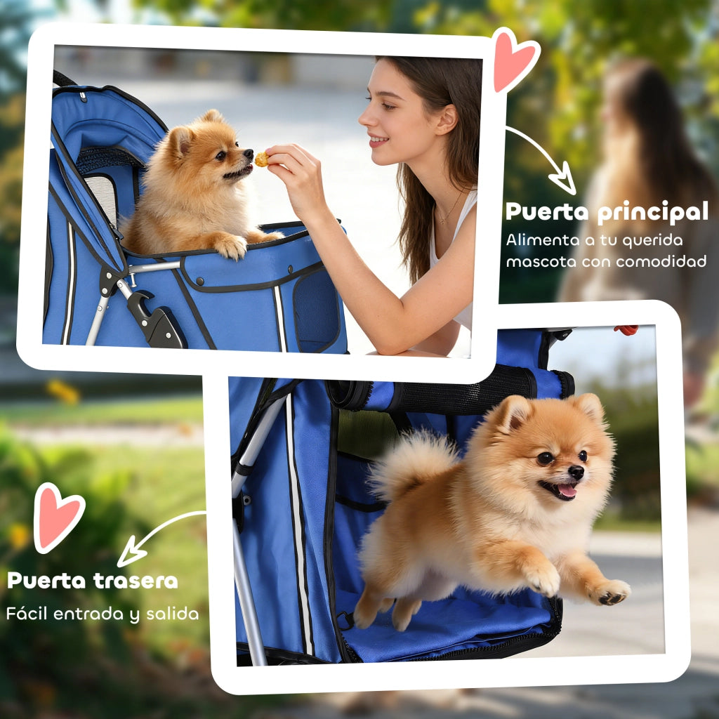 Carrello per Cani Piccoli con Finestrini in Rete ¨C zephmum ¨C 77x44x102 cm Blu