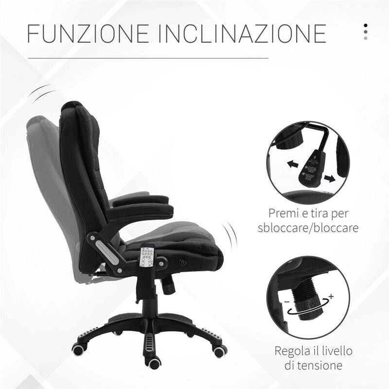 POLTRONA MASSAGGIANTE DA UFFICIO REGOLABILE  67X74X107-116CM NERA