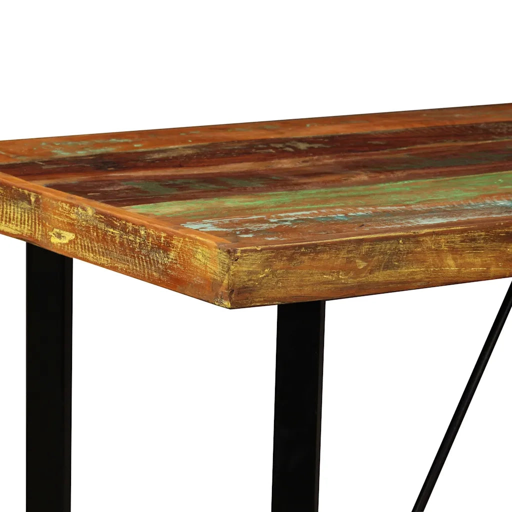 Set da Bar 5 pz Legno Massello di Recupero Vera Pelle e Tessuto 275144