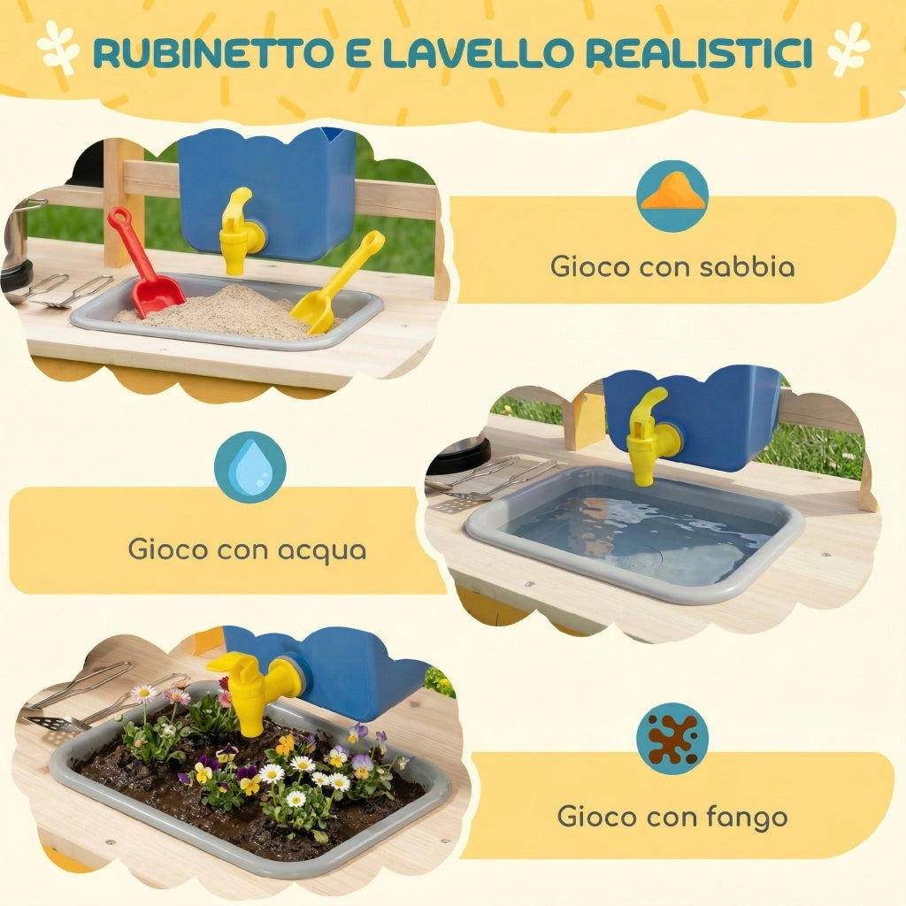 Cucina in Legno per Bambini con 15 Accessori. Cucina Giocattolo per Bambini. Gialla