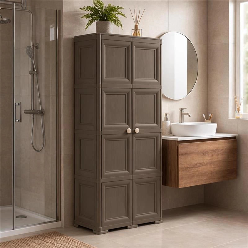 ARMADIO WENGÉ 2 ANTE 79X43X164 CM CON 8 SCOMPARTI – MOBILE ALTO CONTENITORE SALVASPAZIO PER ORGANIZZAZIONE CASA
