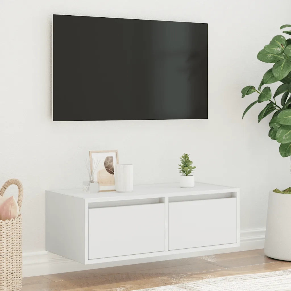 Mobile Porta TV con Luci LED 75x35,5x25 cm Bianco 860229