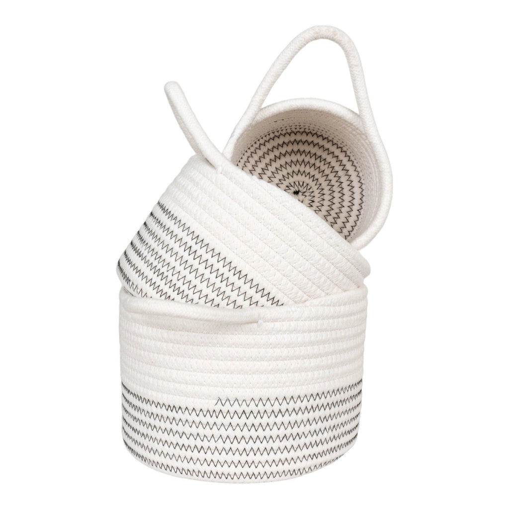 Set di 3 Cesti Portaoggetti Algar, Bianco, Cotone, 13x13x11 cm