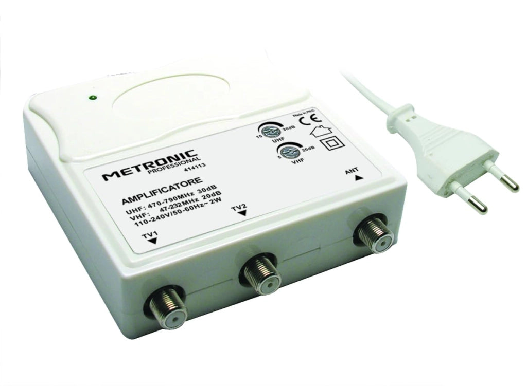 Amplificatore Interno 1 in 2 Out 1 Ingresso Uhf Vhf 2 Uscite Tv Metronic