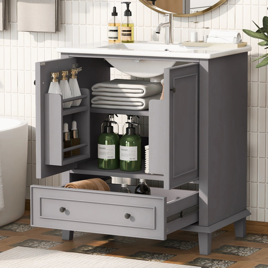 Mobile Bagno con Lavabo Integrato in Ceramica ¨C MINIMAL ¨C Grigio, Massello, 76x46x87cm