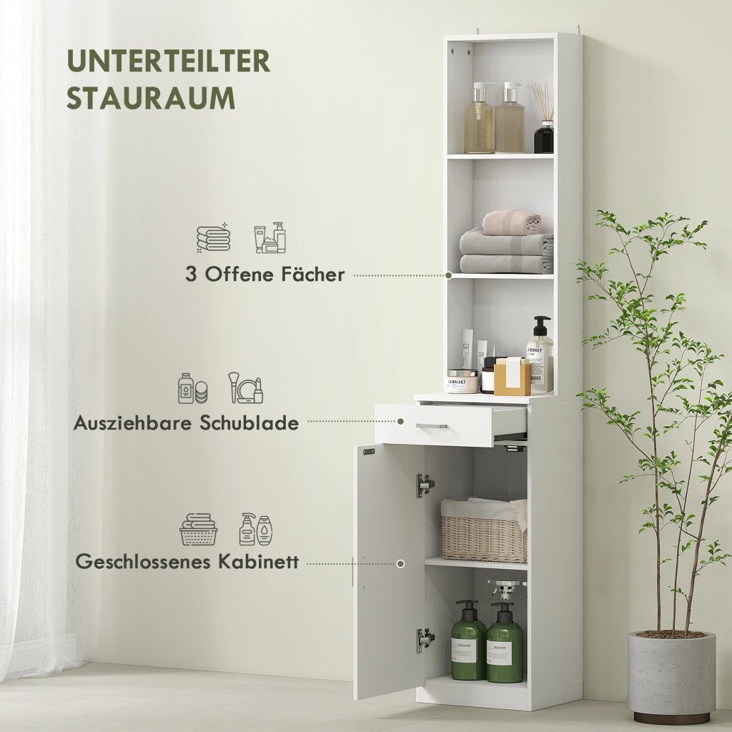 Armadietto Bagno Alto Stretto con Cassetti e Ripiani ¨C zephmum ¨C Bianco Truciolato 30x30x