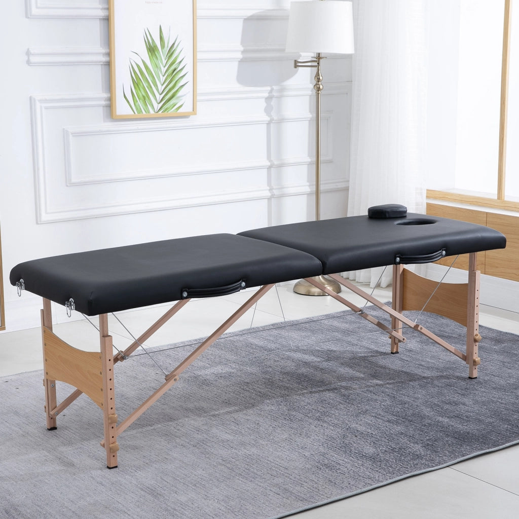 Lettino per Massaggio Portatile e Regolabile con Cuscino Rimovibile e Borsa, 186x60x58-81 cm, Nero