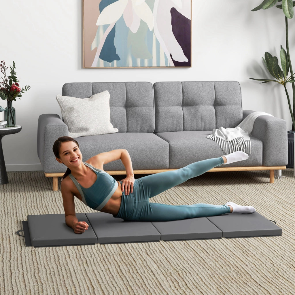 Tappetino da Ginnastica Pieghevole Materassino Fitness Antiscivolo 180x80x5H cm in Schiuma EPE Grigio