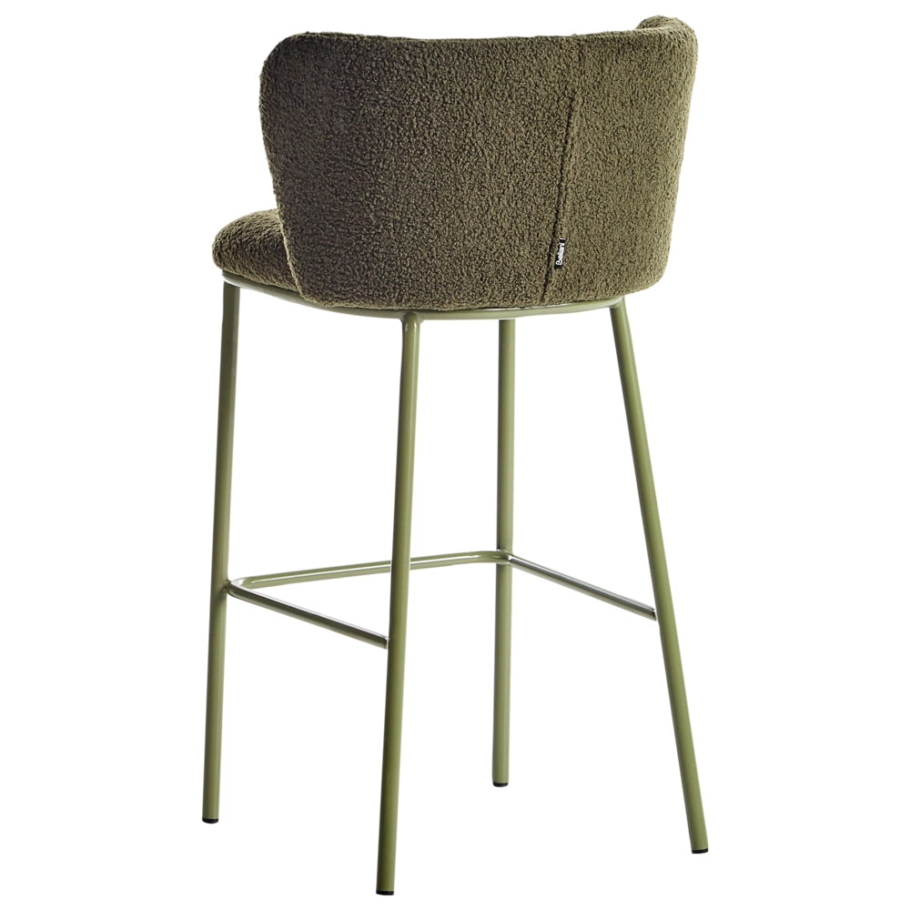 Set di 2 sedie da bar moderne in poliestere verde Schienale curvo Gambe nere Sala da pranzo moderna Cucina