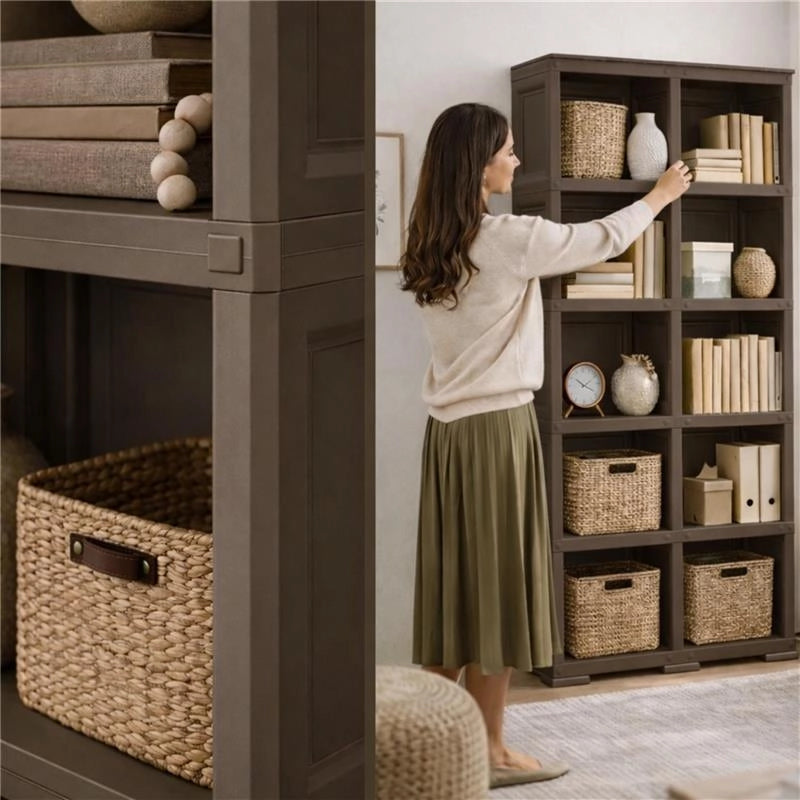 SCAFFALE 5 MODULI WENGÉ 79X42,5X203 CM CON 2 PUNTALI – LIBRERIA ALTA A VISTA SENZA ANTE PER ZONA LIVING E STUDIO