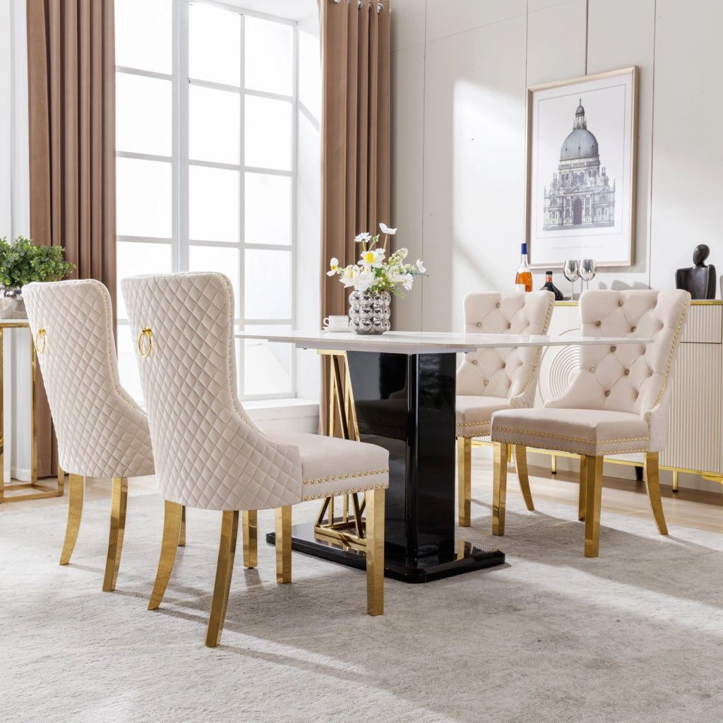 SEDIA DA PRANZO IMBOTTITA 50,5x45x95 cm Velluto Beige/Oro Set da 4 pezzi