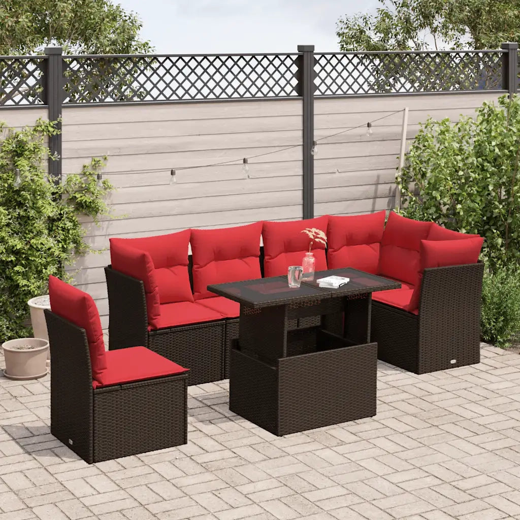 Set Divani da Giardino 7 pz con Cuscini Marrone in Polyrattan 3266624