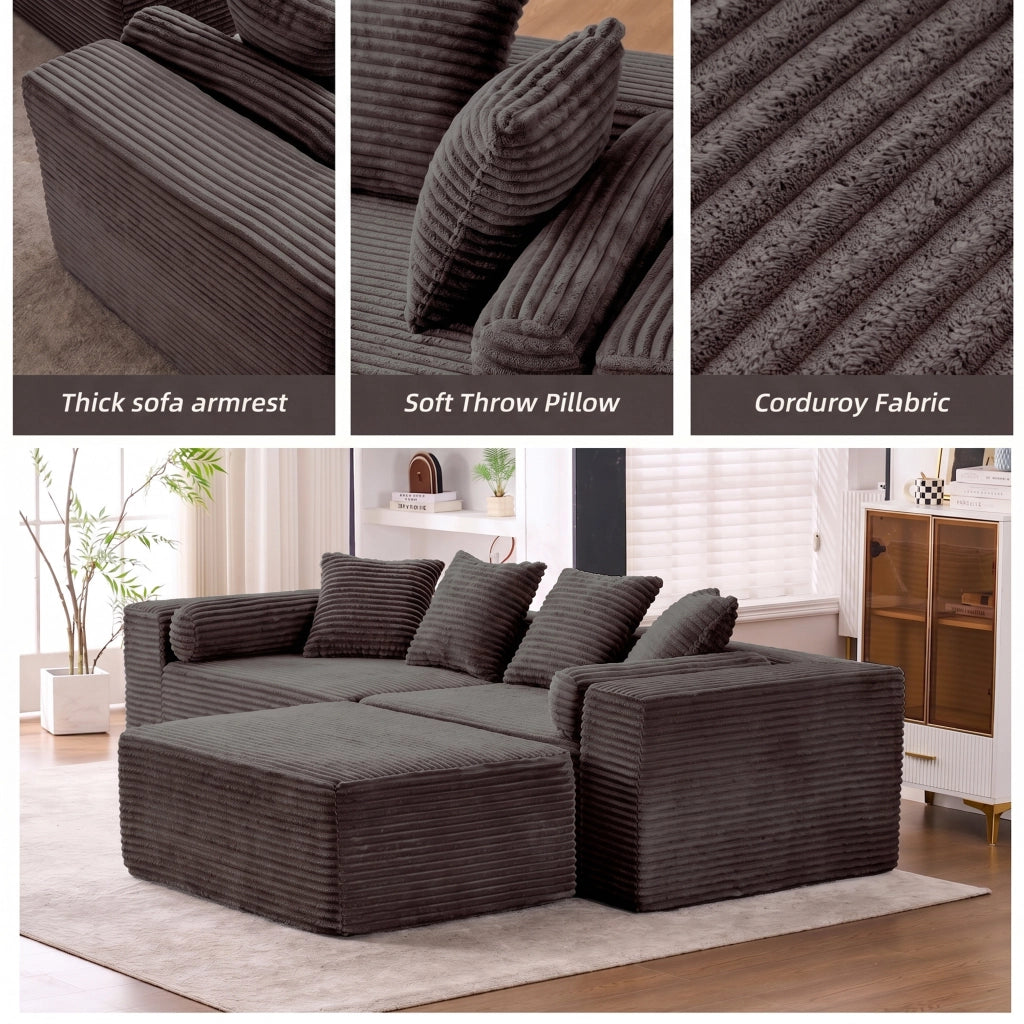 Divano modulare angolare senza montaggio con seduta flessibile in schiuma e molle nero 266 × 110 × 60,01 cm