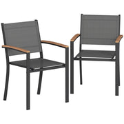 Sedie da Giardino ¨C zephmum ¨C Texteline Grigio e Metallo con Braccioli Effetto Legno, 56x62x89 cm