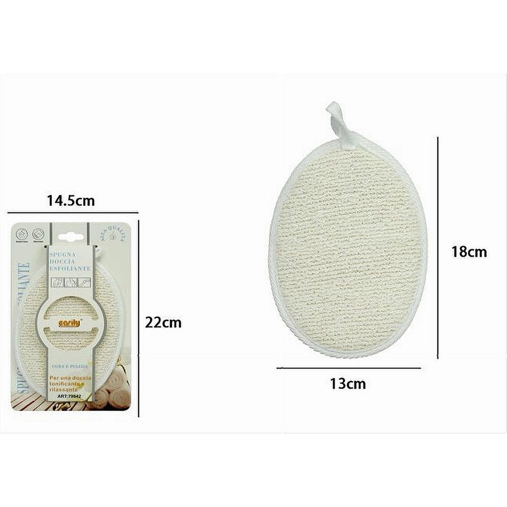 Trade Shop - Spugna Per Doccia Bagno Esfoliante Cura Pelle Corpo 13x18 Cm Bianca Ovale 79642 -