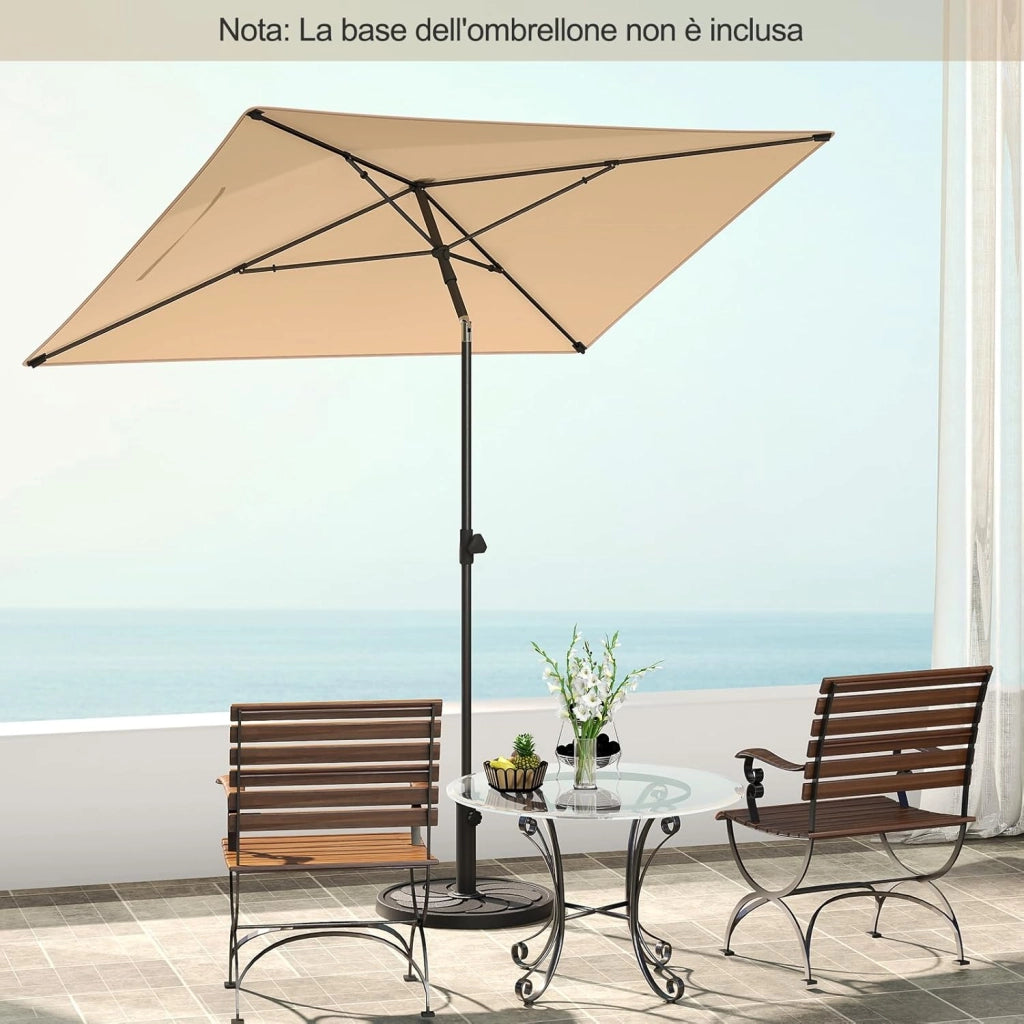 Ombrellone per Patio 213 X 140 cm, Ombrellone Rettangolare da Esterno con Inclinazione Regolabile, Borsa di Trasporto, Parasole Pieghevole per Veranda, Giardino, Piscina, Spiaggia (Beige)