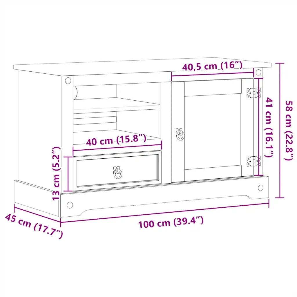 Mobile Porta TV Corona 100x45x58 cm in Legno Massello di Pino 4005669