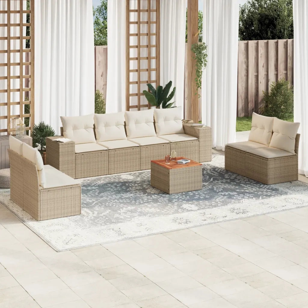 Set Divano da Giardino 9 pz con Cuscini Beige in Polyrattancod mxl 113385