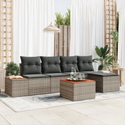 Set di Divani da Giardino in 6 pezzi con Cuscini Grigi in Polyrattan e Acacia