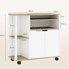 Carrello da cucina 80x40x82 cm con piano di lavoro; ripiano regolabile; legno naturale
