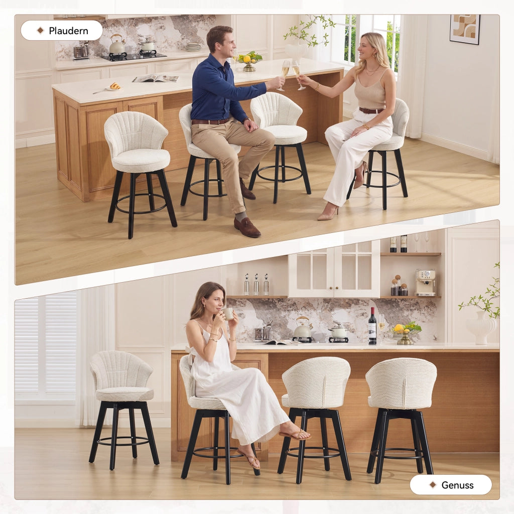 SGABELLO da bar girevole con schienale in chenille beige 51x52,5x92,5 cm