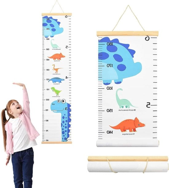 Meetliniaal in Legno con Disegno di Dinosauro, Grafico di Crescita per Parete, Regolo di Misurazione per Bambini - Tavola di Crescita Removibile - Parete con Disegno di Dinosauro