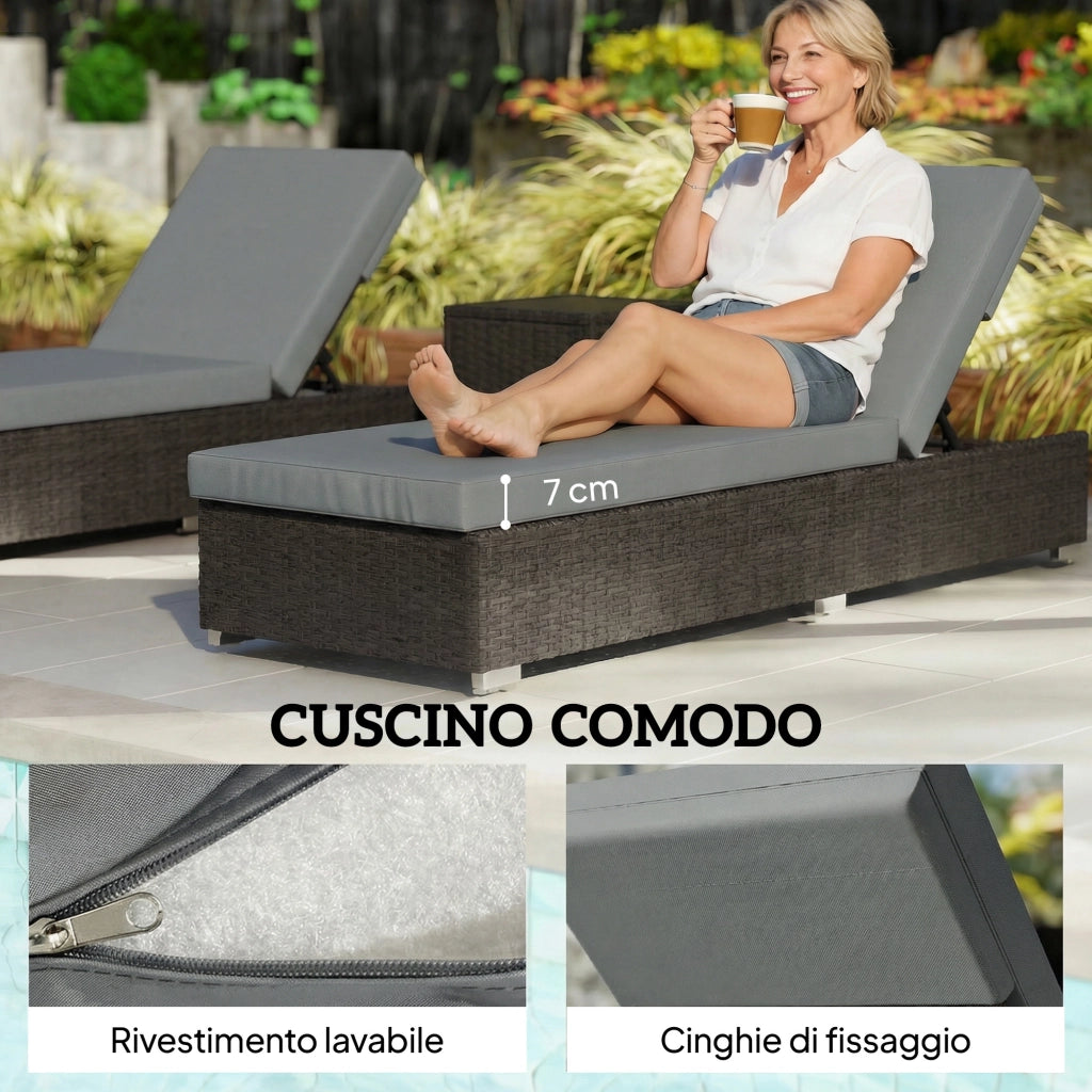 Set Sdraio da Giardino in Rattan con Tavolino ¨C zephmum ¨C Grigio Scuro 184x60x22 cm