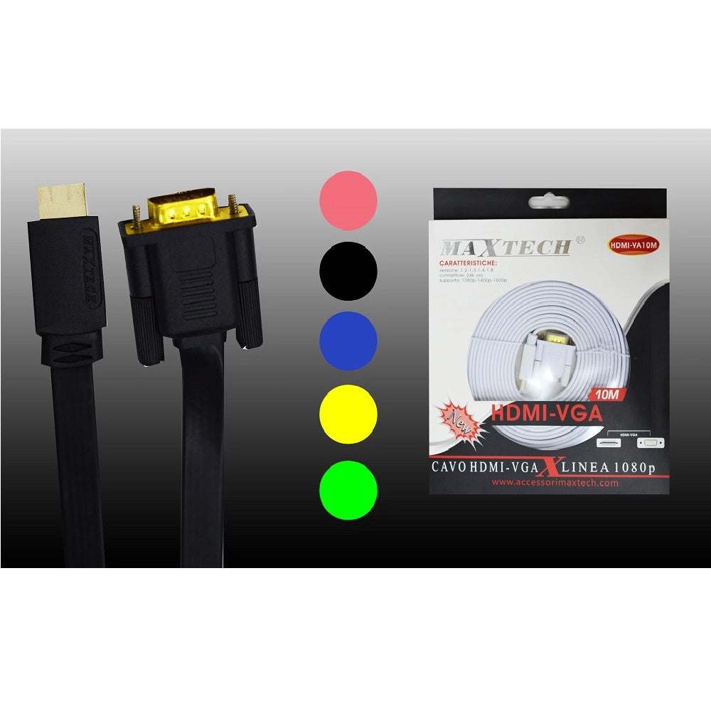 Trade Shop - Cavo Da Hdmi-vga 10mt Adattatore Monitor Pc Risoluzione 1080p Maxtech Hdmi-va10m -