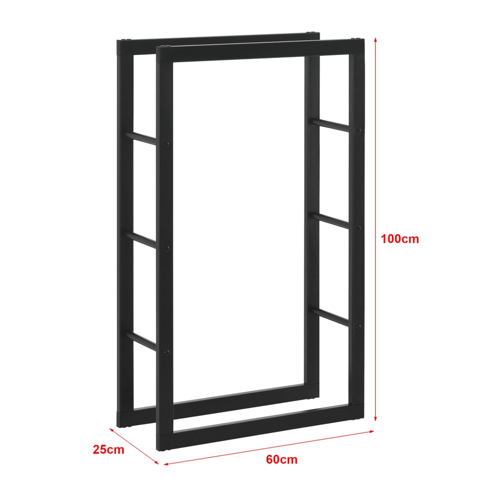 Portalegna 'Täby' (LxPxA) 60 x 25 x 100 cm Deposito per Legna da Ardere Supporto Tronchi Scaffale in Acciaio da Legnaia - Nero [en.casa]