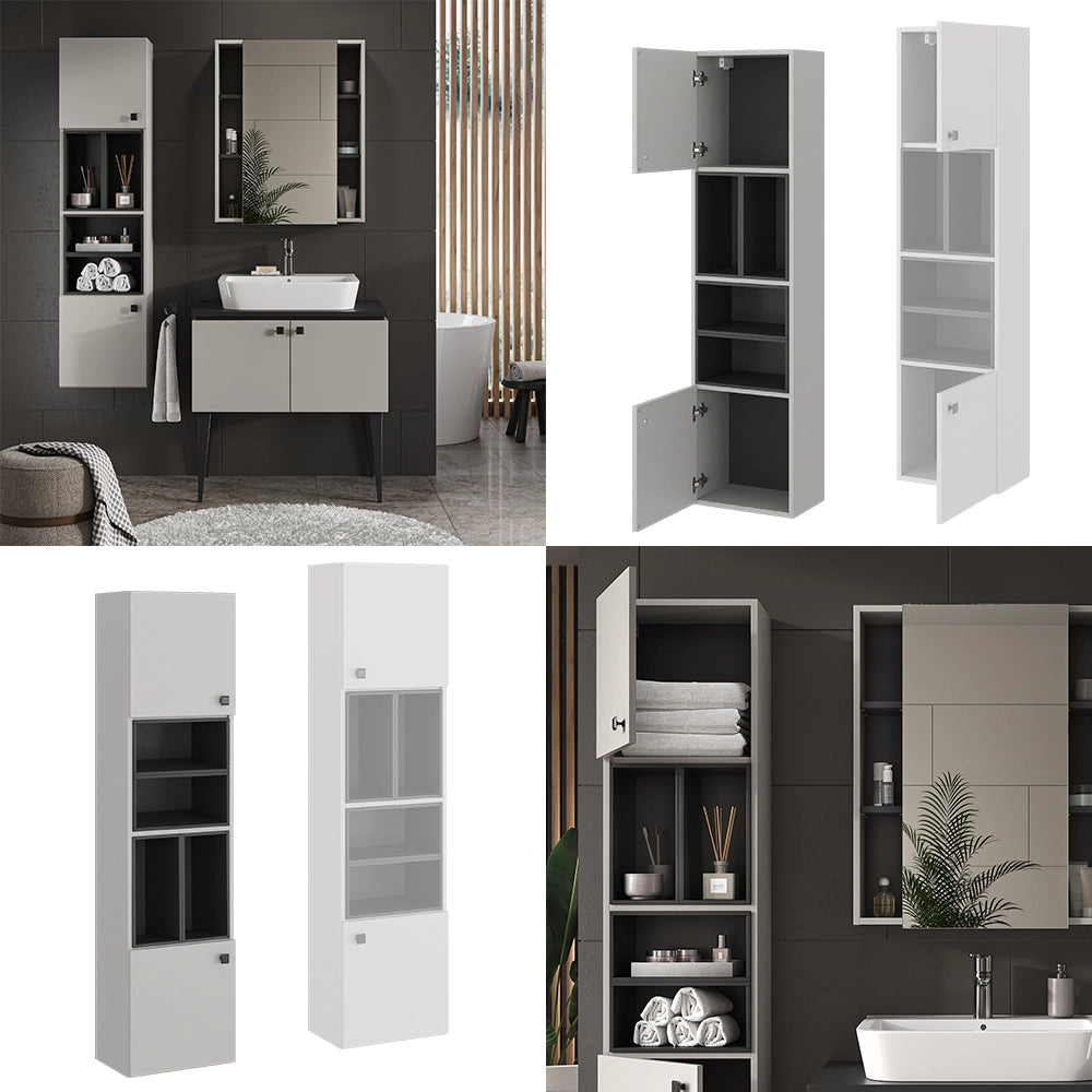 Vicco Armadio per il bagno Grigio 37.5 x 150 cm con anta e vani a giorno