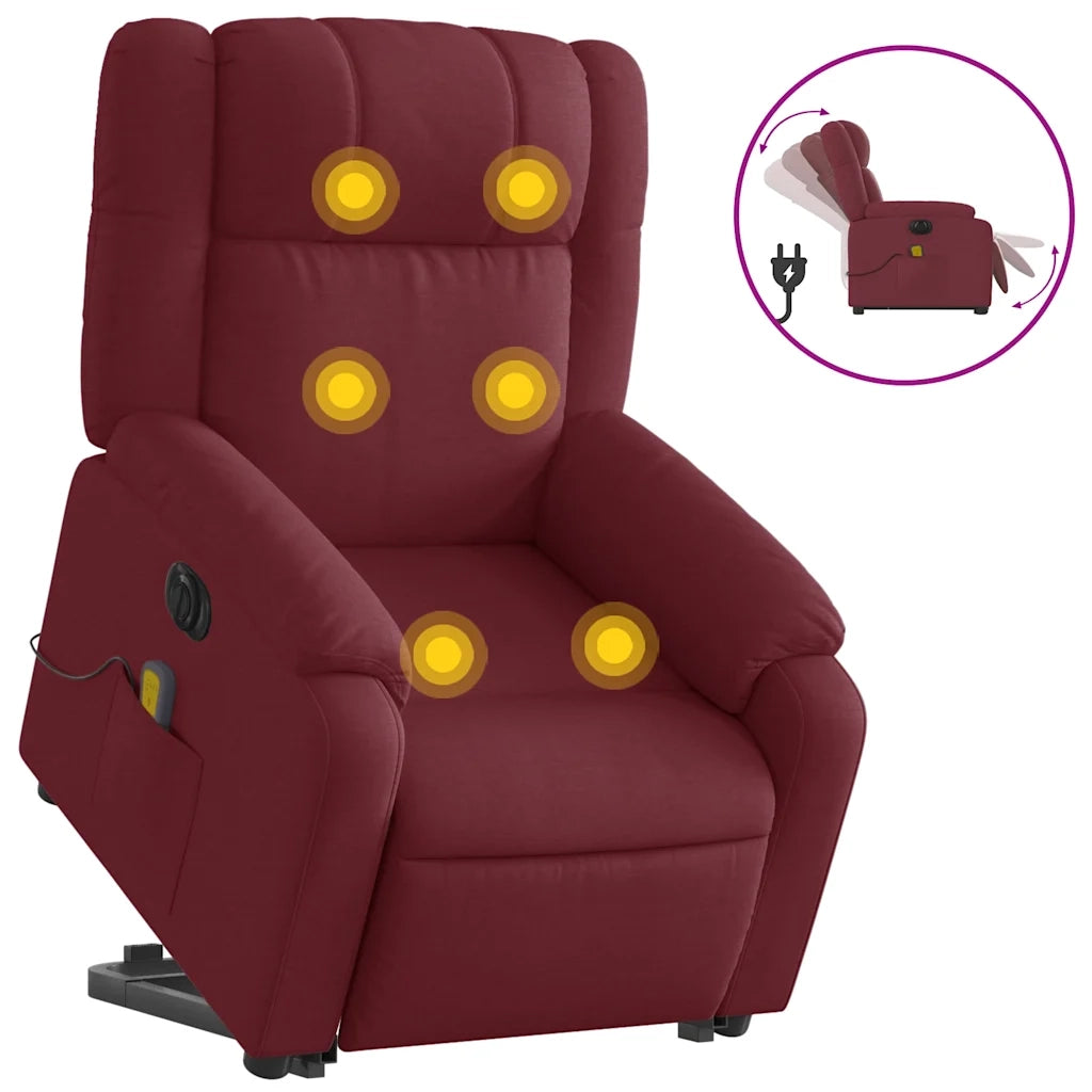Poltrona Alzapersona Massaggiante Elettrica Rosso Vino Tessuto 3205241