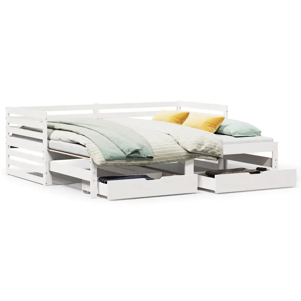 Letto singolo | Letto per adulti | Dormeuse con Cassetti Bianco 90x200 cm Legno Massello di Pino