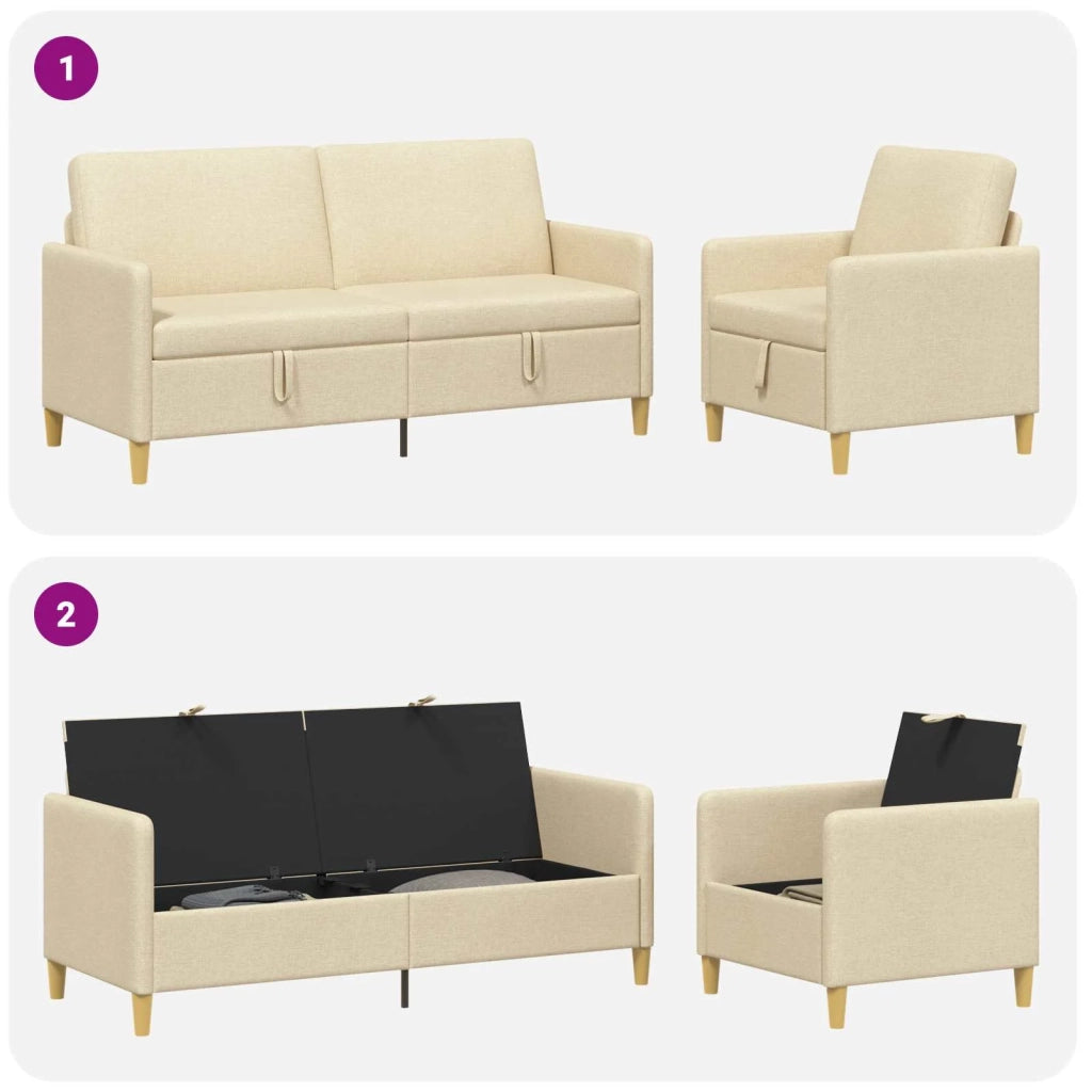 Set di Divani con Storage 2 pz Crema Poliestere 3429211