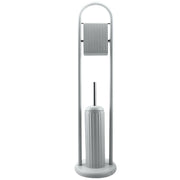 Trade Shop - Portarotolo Con Spazzolone Porta Scopino Bagno Linear In Metallo Grigio 22x81 Cm -