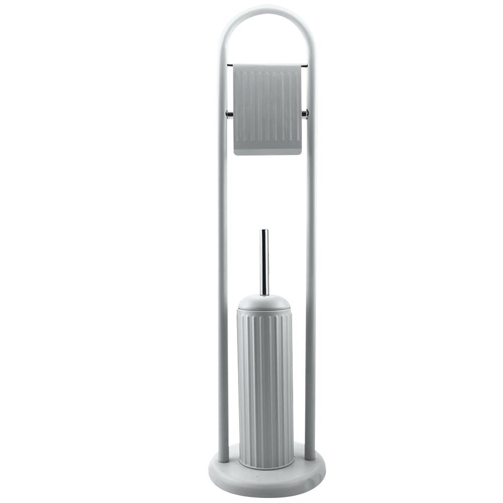 Trade Shop - Portarotolo Con Spazzolone Porta Scopino Bagno Linear In Metallo Grigio 22x81 Cm -