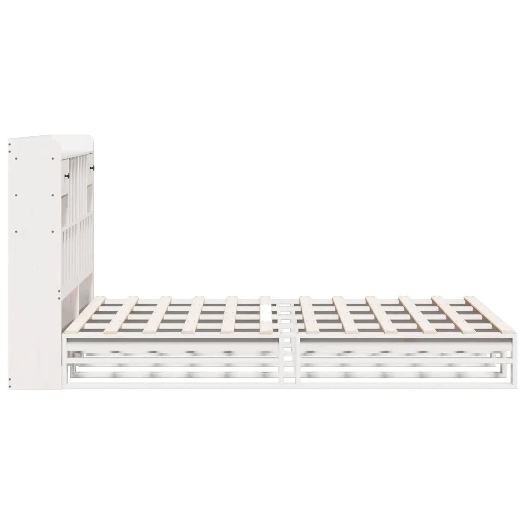 Letto Libreria senza Materasso-Struttura Letto con contenitore Bianco 150x200 cm Legno di Pino 986123