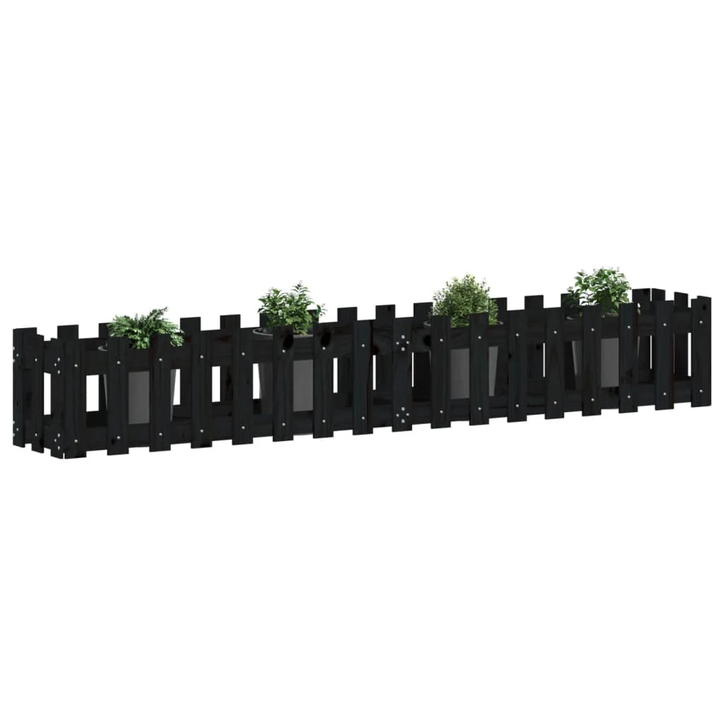 Fioriera rialzata per piante fiori patio giardino design del giardino con recinzione 200 x 30 x 30 cm pino nero massiccio 02_0039805