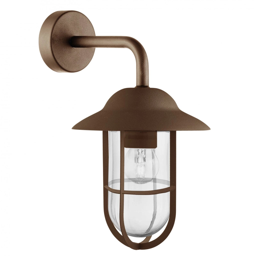 Lampada da parete per esterni Toronto - Metallo marrone rustico e vetro trasparente