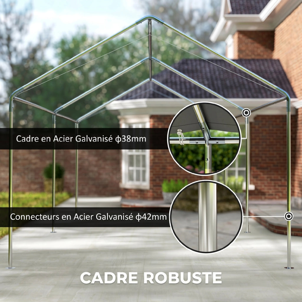 Carport per auto 6x3m ¨C zephmum ¨C acciaio galvanizzato bianco