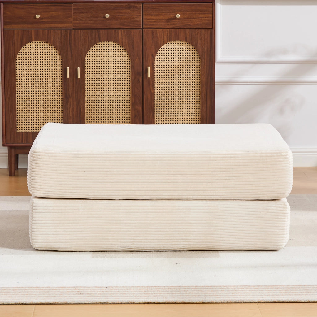 POUF Pieghevole 109x95x43 cm Beige in velluto a coste
