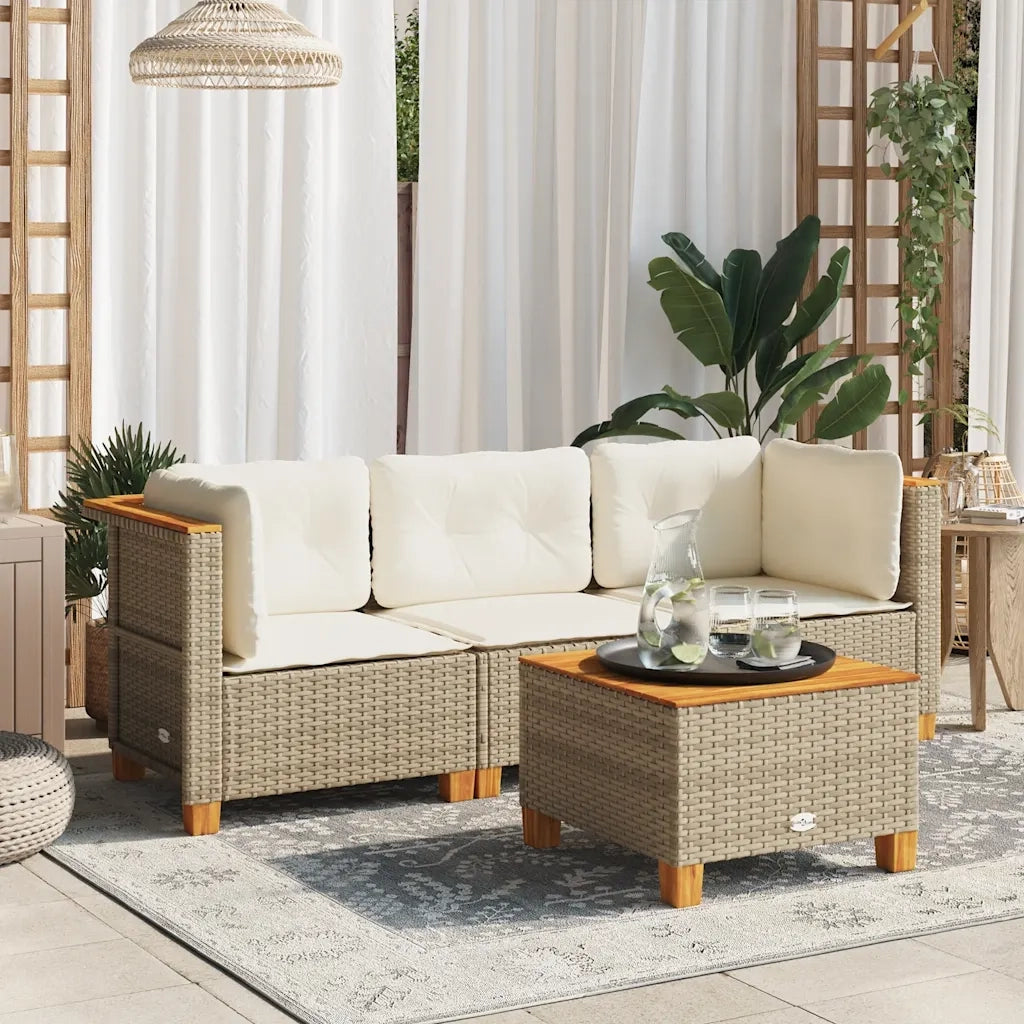 Divano da Giardino con Cuscini a 3 Posti Beige in Polyrattan 365919