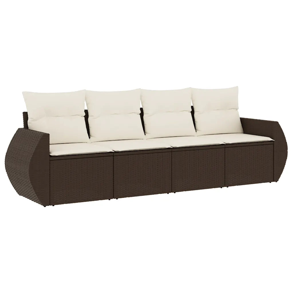 Set Divano da Giardino 4 pz con Cuscini Marrone in Polyrattan 3221082
