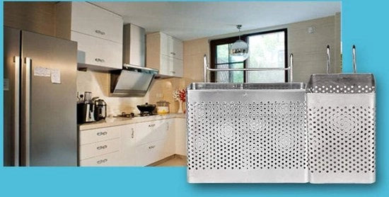Set di accessori con appendiporta - Contenitore quadrato di acciaio inossidabile per organizzare la cucina