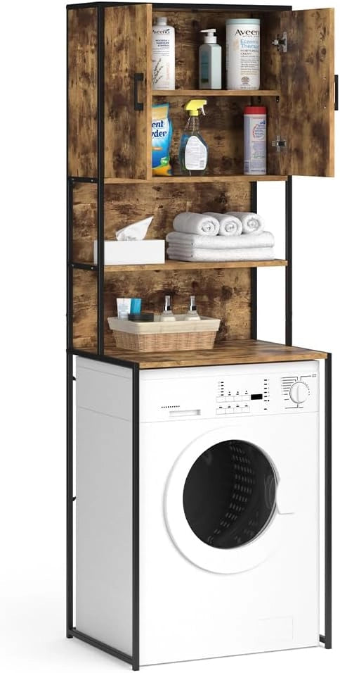 Mobile lavatrice Fyrk, Rovere rustico, 64 x 189 cm, per riporre risparmiando spazio sopra la lavatrice