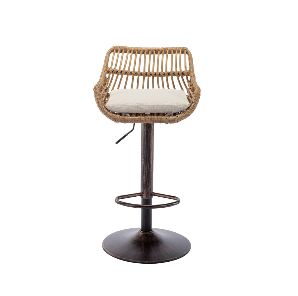 Set di 2 sgabelli da bar girevoli 360° regolabili in altezza; beige; con struttura in metallo e lino