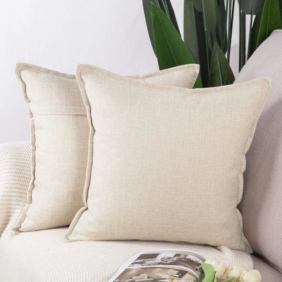 Set di 2 cuscini in lino a pois a quattro angoli in lino a pois, decorativi, morbidi, per divano, camera da letto, cuscini per coprire, beige chiaro, 40x40 cm, quadrato.