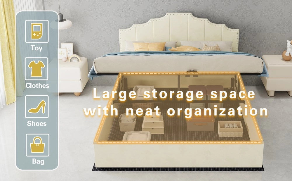 Letto Contenitore Imbottito con Materasso ¨C MINIMAL ¨C Velluto Beige 160x200