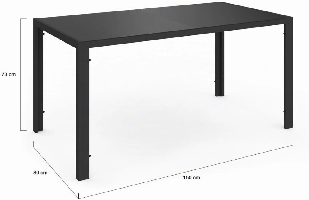 Set di mobili da Giardino Madrid Tavolo 150 CM e 6 sedie impilabili Nero