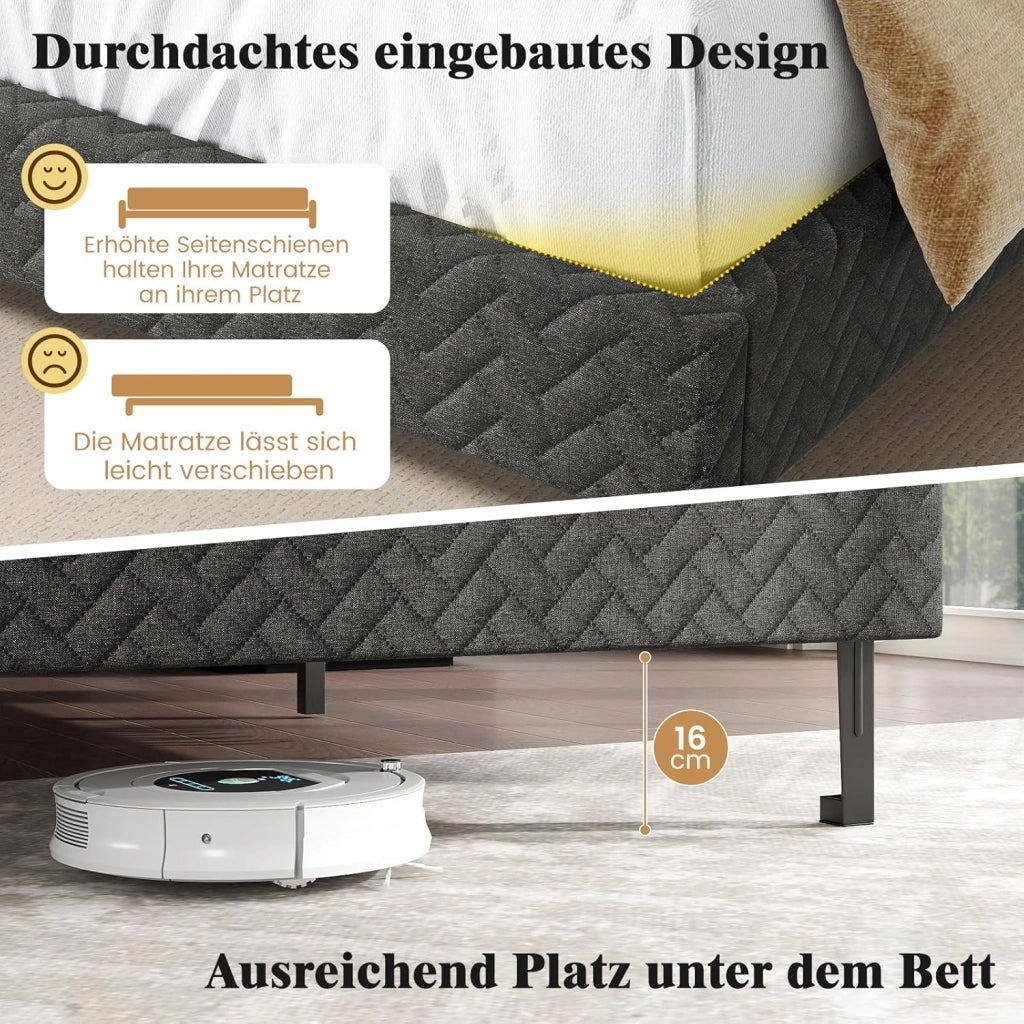 Telaio letto imbottito con testiera regolabile in altezza, robusto telaio in metallo, portata fino a 360 kg, struttura con supporto per doghe in legno per camera da letto (160 x 200 cm)